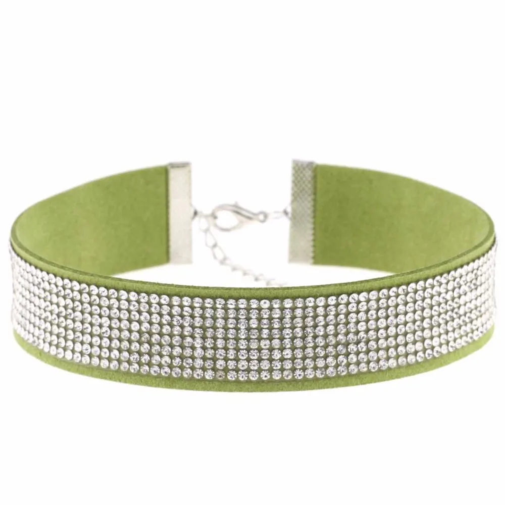Trendy Harajuku crystal choker necklace with gothic black PU leather collar, perfect for punk fashion style.