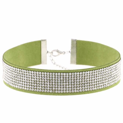 Trendy Harajuku crystal choker necklace with gothic black PU leather collar, perfect for punk fashion style.