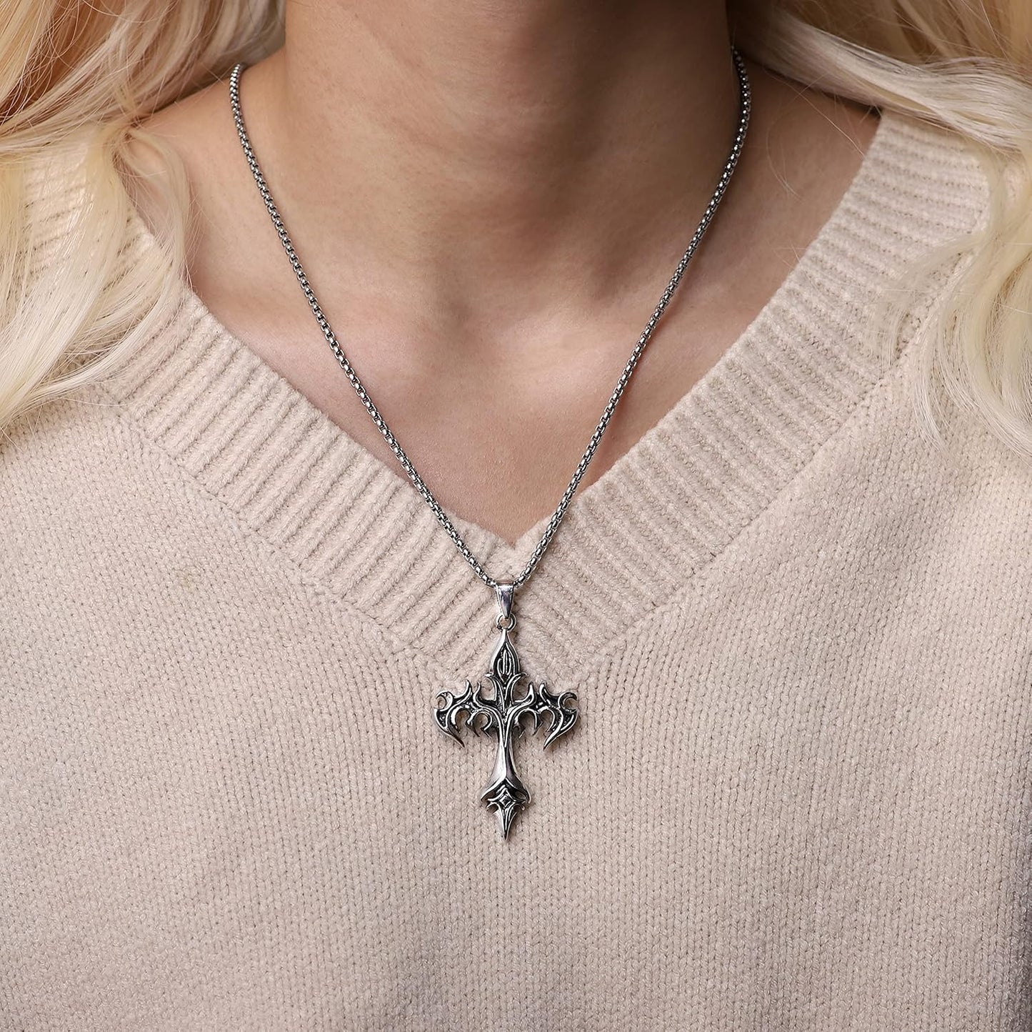 Gothic Cross Necklace, Goth Emo Punk Grunge Necklace, Costume Jewelry, Halloween Christmas Goth Jewelry Gift for Women