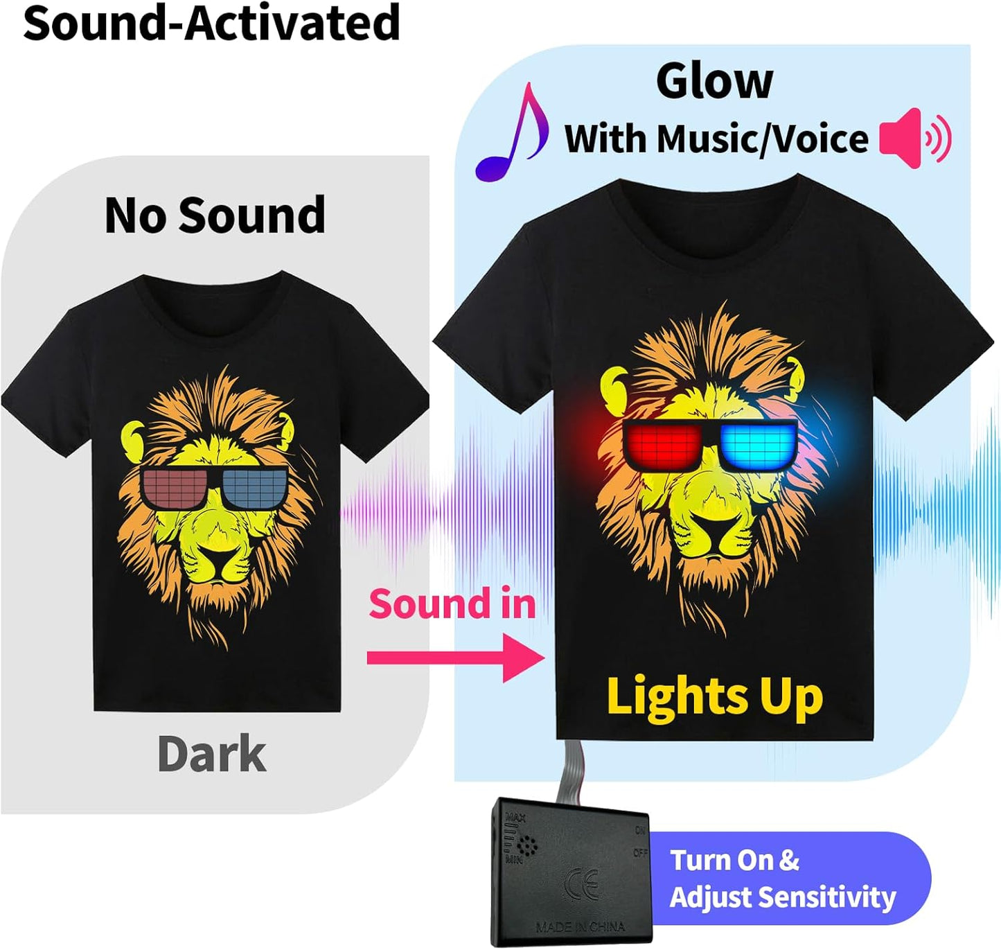 Glow in the Dark Sound-Activated LED T-Shirt for Men - Perfect for Raves, Parties, Concerts, and Halloween Events!