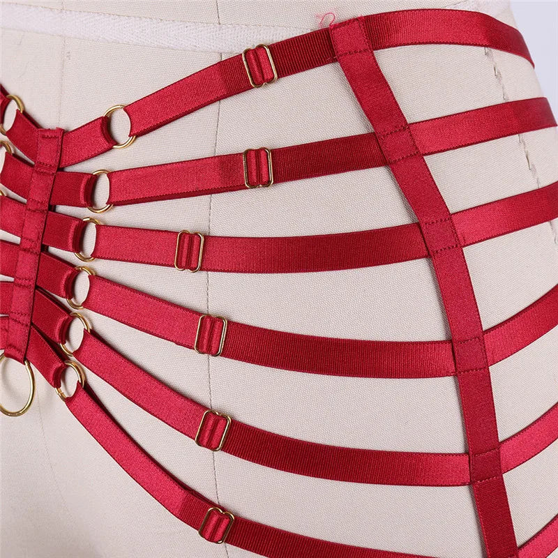 Red Garters Belt Body Harness Bondage Stockings Suspenders Belt Elastic Adjust Strap Lingerie Goth Fetish Dance Wear