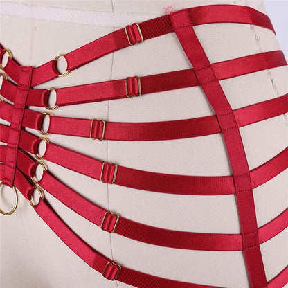 Red Garters Belt Body Harness Bondage Stockings Suspenders Belt Elastic Adjust Strap Lingerie Goth Fetish Dance Wear
