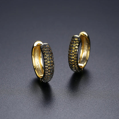 Charm Hip Hop CZ round Hoop Earring for Men Goth Black Cubic Zirconia Iced Cut Crystals Korean Fashion Trendy Accessories