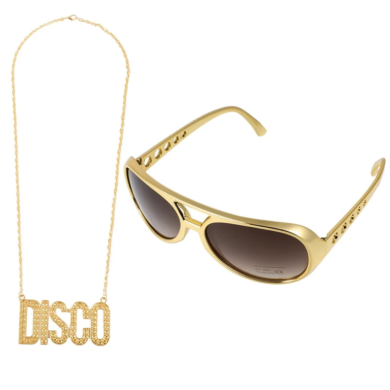 Step Back in Time: Retro Costume Jewelry Set with Afro Wig, Sunglasses & Necklace – Ultimate 80s Style Accessories for Men at 50s, 60s, and 70s Theme Parties!