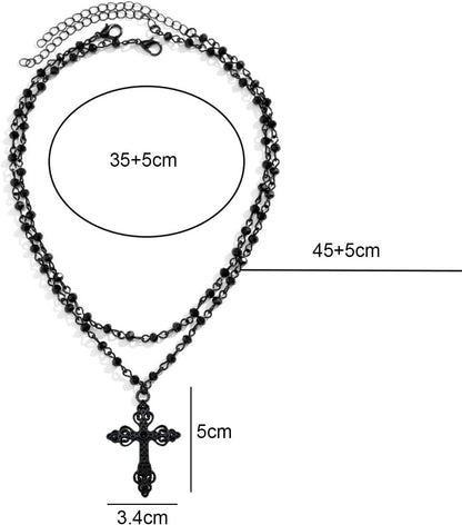 Layered Gothic cross necklace by Haceolhada featuring punk style choker with cross pendants, ideal for Halloween, Christmas, and New Year.
