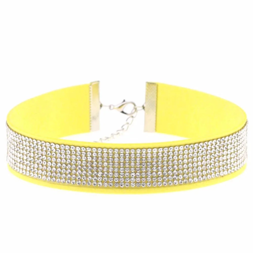 Trendy Harajuku crystal choker necklace with gothic PU leather collar, perfect for punk fashion enthusiasts.
