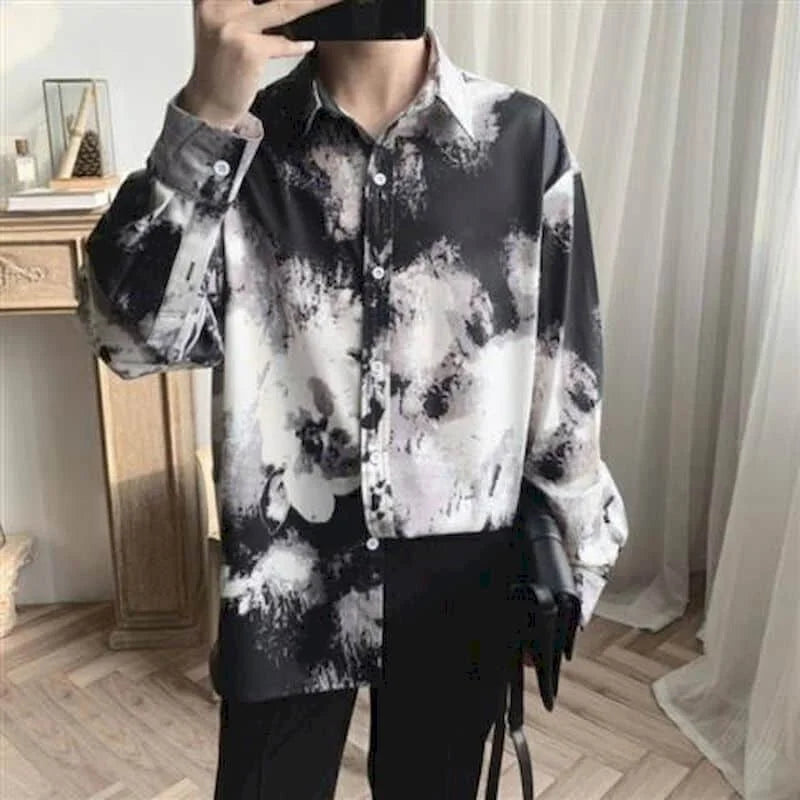 Long sleeve goth shirt for men and women with lightning design, Korean Harajuku retro hip-hop style, suitable for spring and autumn.