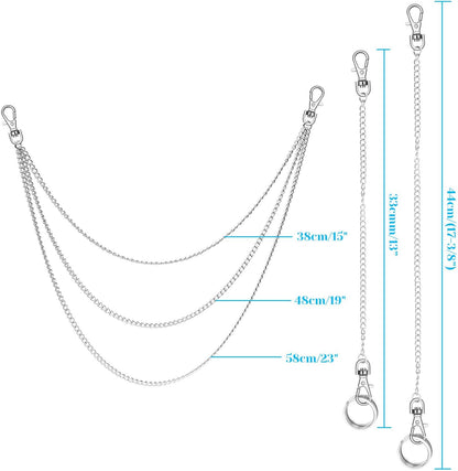 3Pcs Belt Chain, Pocket Chain, Chains for Wallet, Pants, Jeans, Goth Accessories for Eboy, Egirl, Men and Women