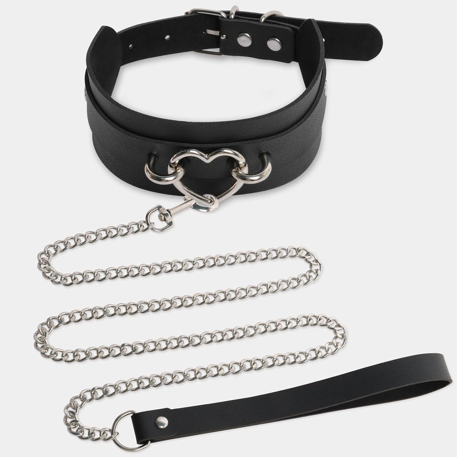 GIFTGRIN gothic leather choker necklace with metal accents, stylish punk accessory for rave, Halloween cosplay, and fashion.