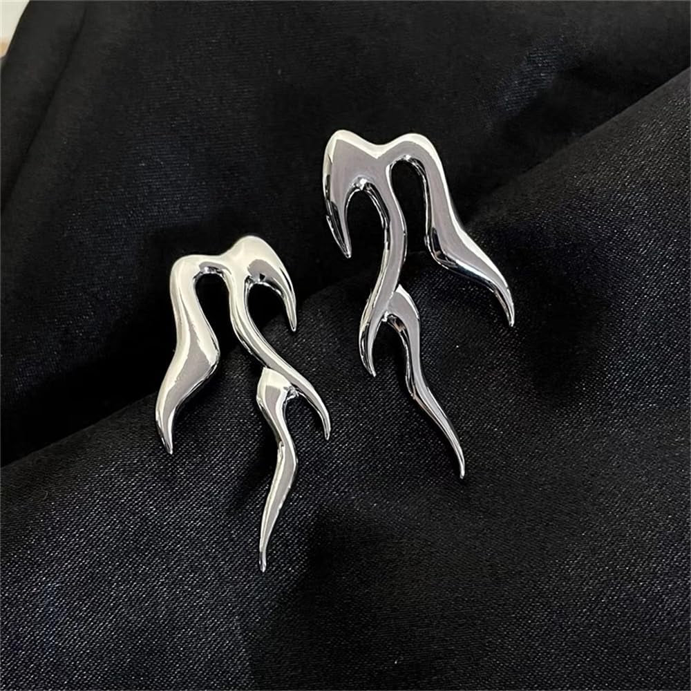Vintage flame-shaped stud earrings in hypoallergenic S925 sterling silver, lightweight gothic punk jewelry for cosplay or Halloween.