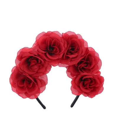 Halloween Gothic Skull Flower Headband for Women Girls Party Cosplay Spider Web Veil Day of the Dead Headband Horror Headwear