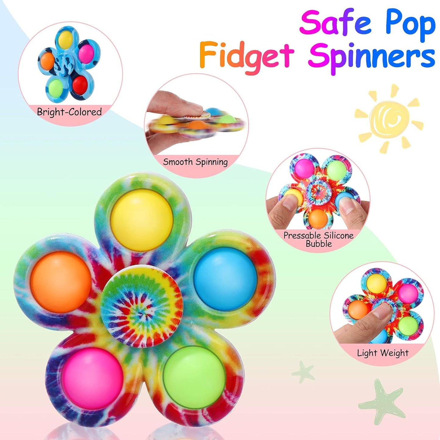 6-Pack Pop Fidget Spinners - Perfect Party Favors, Easter Basket Stuffers, and Classroom Prizes for Kids and Teens!