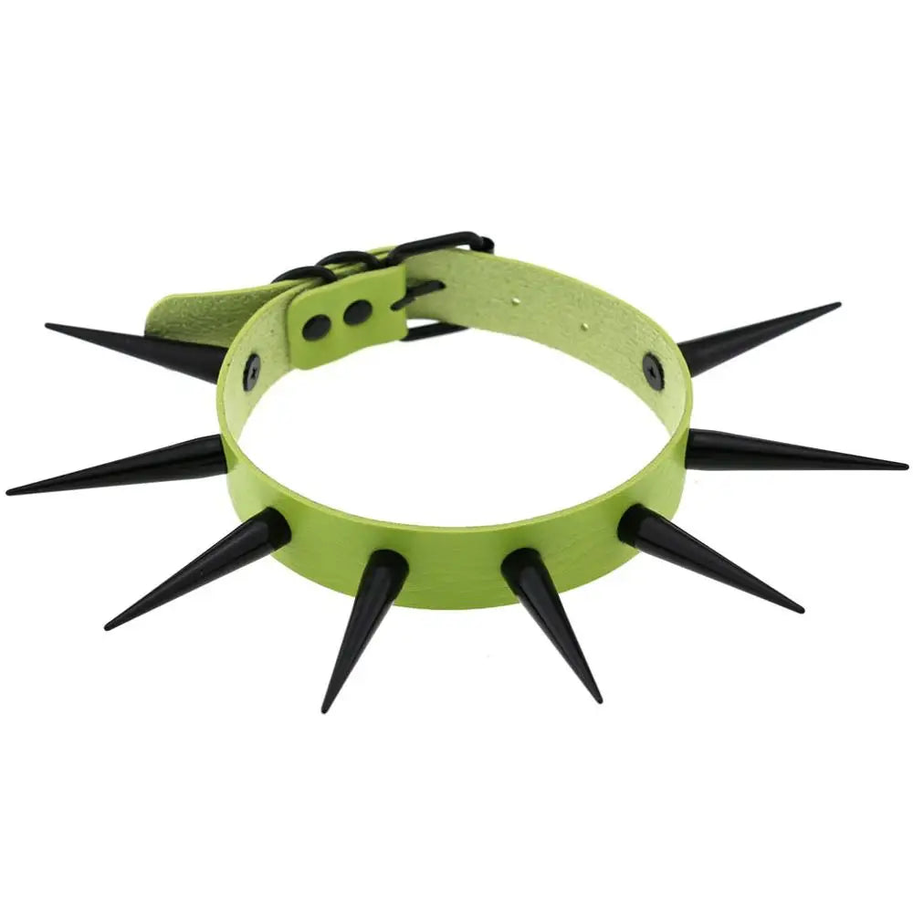 Rebel Spike Choker Necklace – Cyberpunk Leather Collar for Rave and Goth Styles