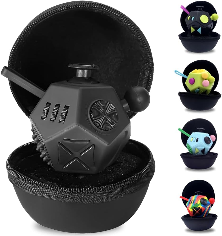 Thefube 12-Sided Fidget Cube - Portable Stress Relief Toy for Kids & Adults - Enhance Focus & Manage Anxiety - Includes Carry Case - Ideal for ADHD & ADD