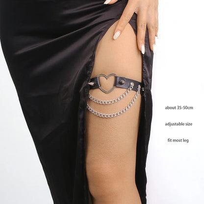 Sexy Leather Heart Belt Elastic Leg Thigh Garter Girl Women Harness Goth Accessories Black Gothic Rivet Punk Anklet