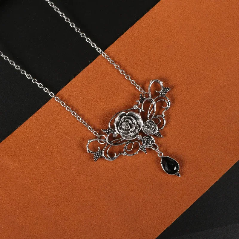 Gothic dragon bat eagle heart rose pendant necklace featuring intricate costume jewelry design for men and women.