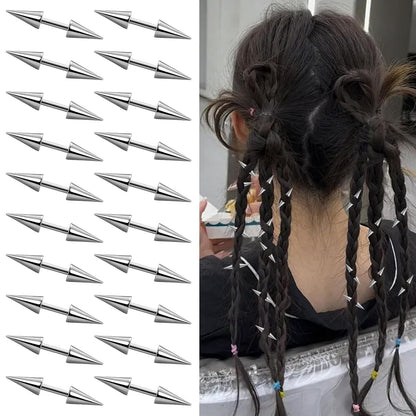 Pair of black punk spiked metal goth hair clips by HINGTAI, edgy accessories for unique hairstyles and alternative fashion.