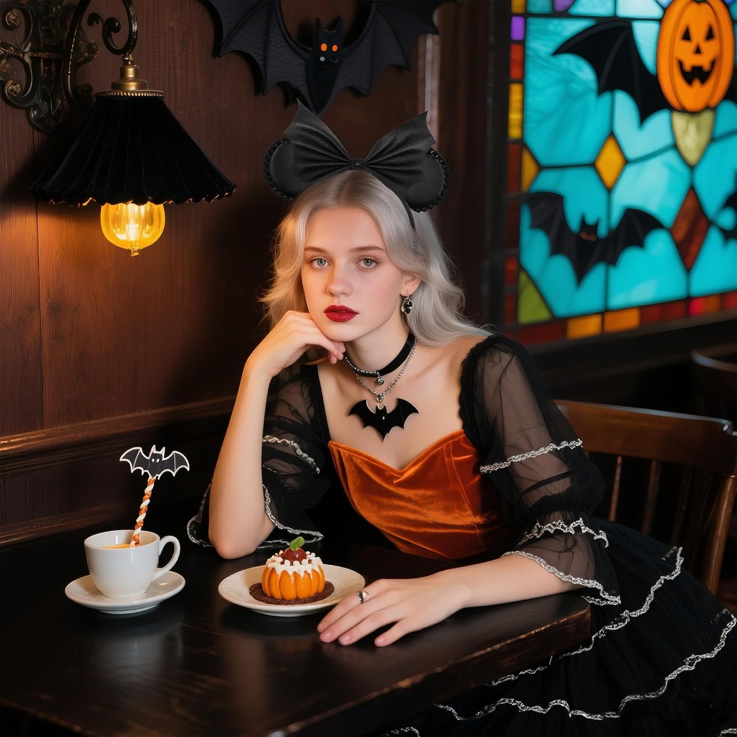 Bianbai Black Faux Leather Mouse Ear Headband with Bat - Wing Bow & Spiked Accents - Goth - Punk Halloween, Cosplay & Theme Park Essential