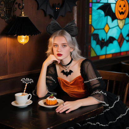 Bianbai Black Faux Leather Mouse Ear Headband with Bat - Wing Bow & Spiked Accents - Goth - Punk Halloween, Cosplay & Theme Park Essential
