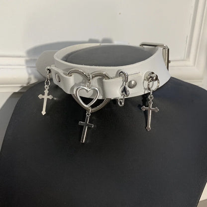 Grunge Accessories Leather Heart Cross Choker Punk Charms Pin Pendant Necklace for Women Goth Jewelry Korean Fashion Necklace