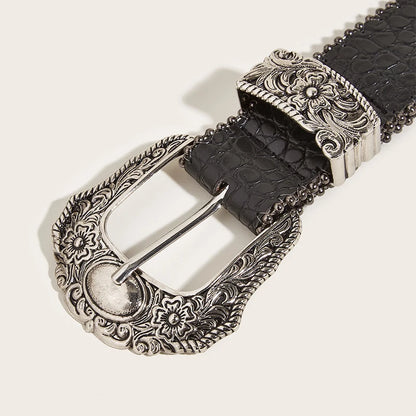 Luxury unisex goth Y2K jeans belt by PressureDen.store featuring a black punk style, 3.8cm waistband, perfect for men and women.