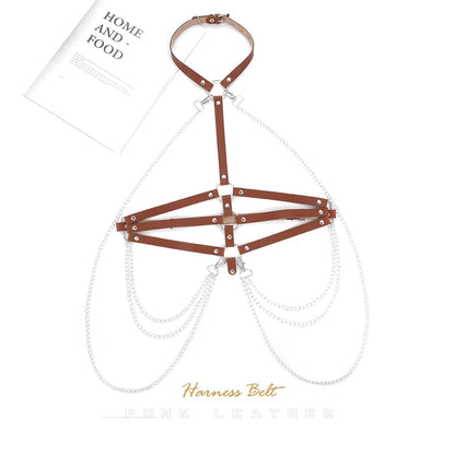 Fashion Harness Belt plus Size Harness Waist Belts Punk Leather Body Harness for Women (Brown)