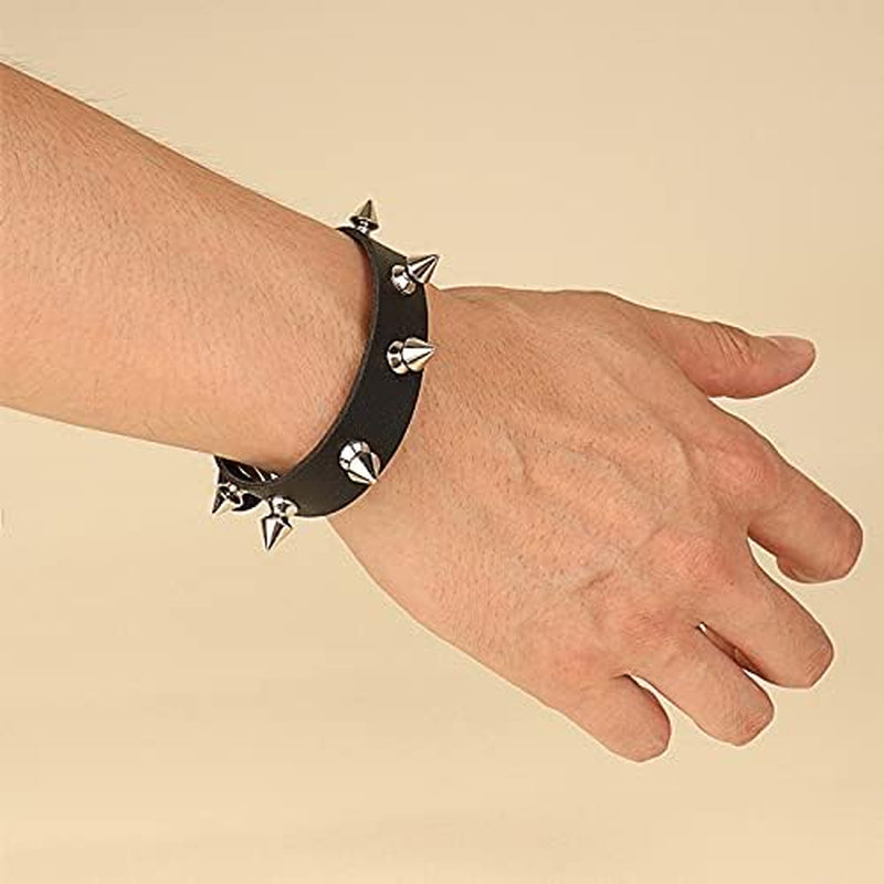 3Pcs Punk Accessories Choker Necklace and Spiky Bracelet for Women Men, Punk Jewelry Spiked Bracelets Studded Bracelet Leather Choker