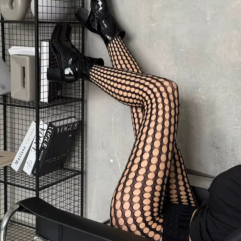 Kave Women's Soft Nylon Black Hollow Lace Fishnet Tights with Toe Reinforcement - Stylish & Comfortable Pantyhose
