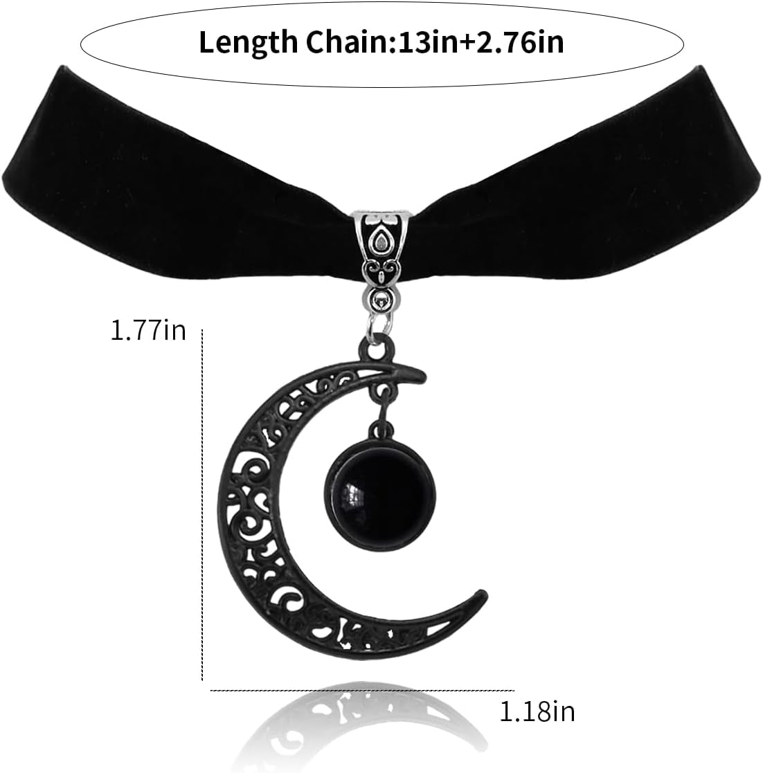 Gothic Black Velvet Moon Crystal Choker Necklace for Women,Black Choker Moon Necklace Vintage Punk Crescent Necklaces Goth Jewelry Witch Costume Accessories