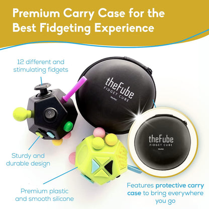 Thefube 12-Sided Fidget Cube - Portable Stress Relief Toy for Kids & Adults - Enhance Focus & Manage Anxiety - Includes Carry Case - Ideal for ADHD & ADD