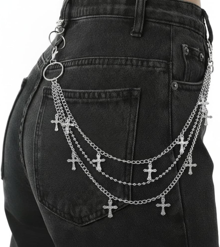 Wallet Chain Pants Chain for Men Women, 3 Layer Punk Jean Chain Metal Gothic Hip Hop Biker Trouser Chain, Unisex Pocket Chain Waist Chain Keychain Fashion Accessories