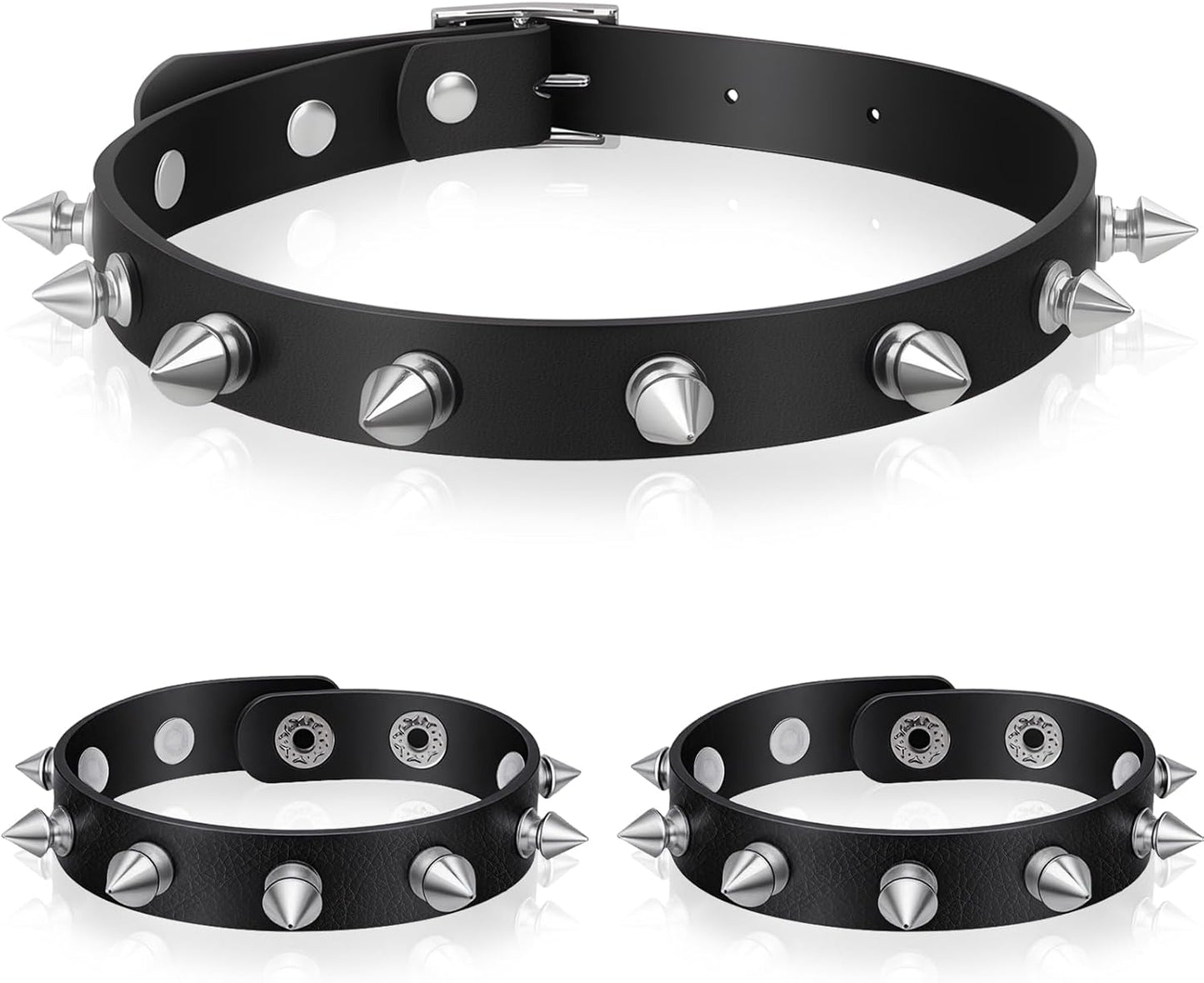 3 Pcs Spiked Choker, Leather Goth Studded Choker, Black Punk Bracelet, Vintage Spiked Collar Necklace Rock Punk Jewelry Gothic Accessories