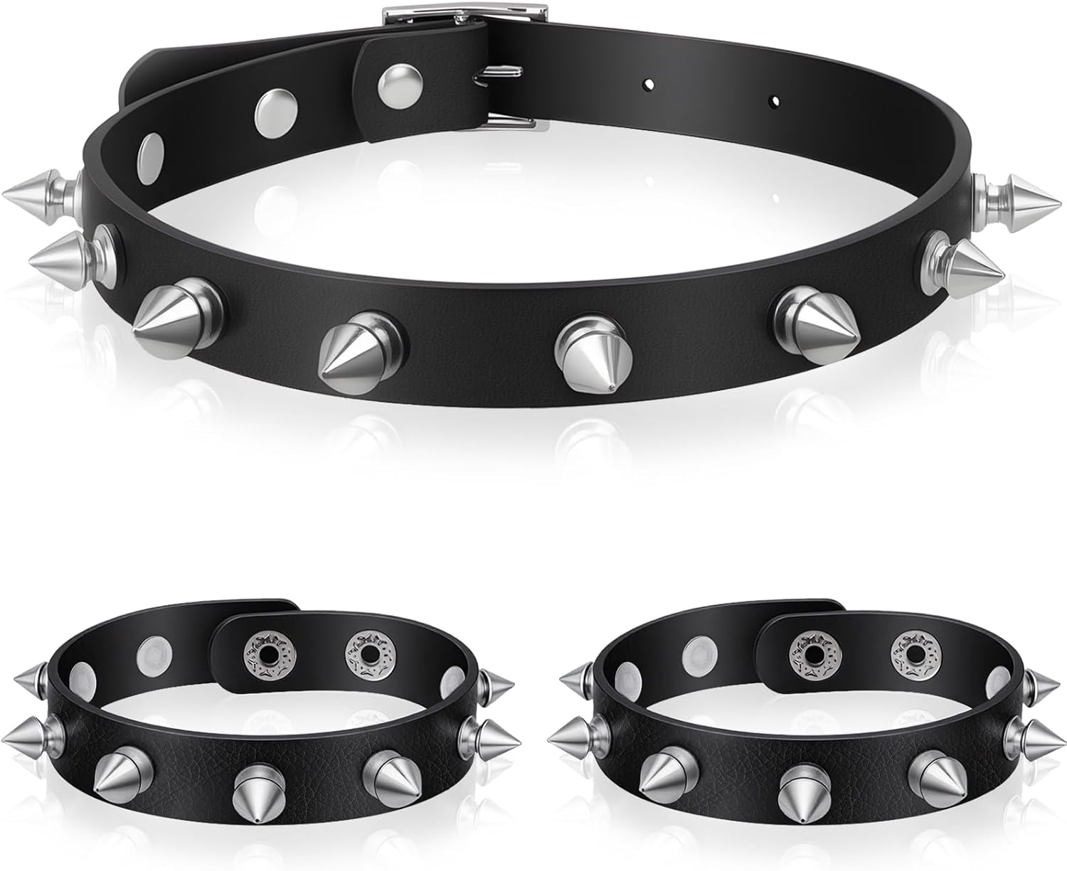 3 Pcs Spiked Choker, Leather Goth Studded Choker, Black Punk Bracelet, Vintage Spiked Collar Necklace Rock Punk Jewelry Gothic Accessories