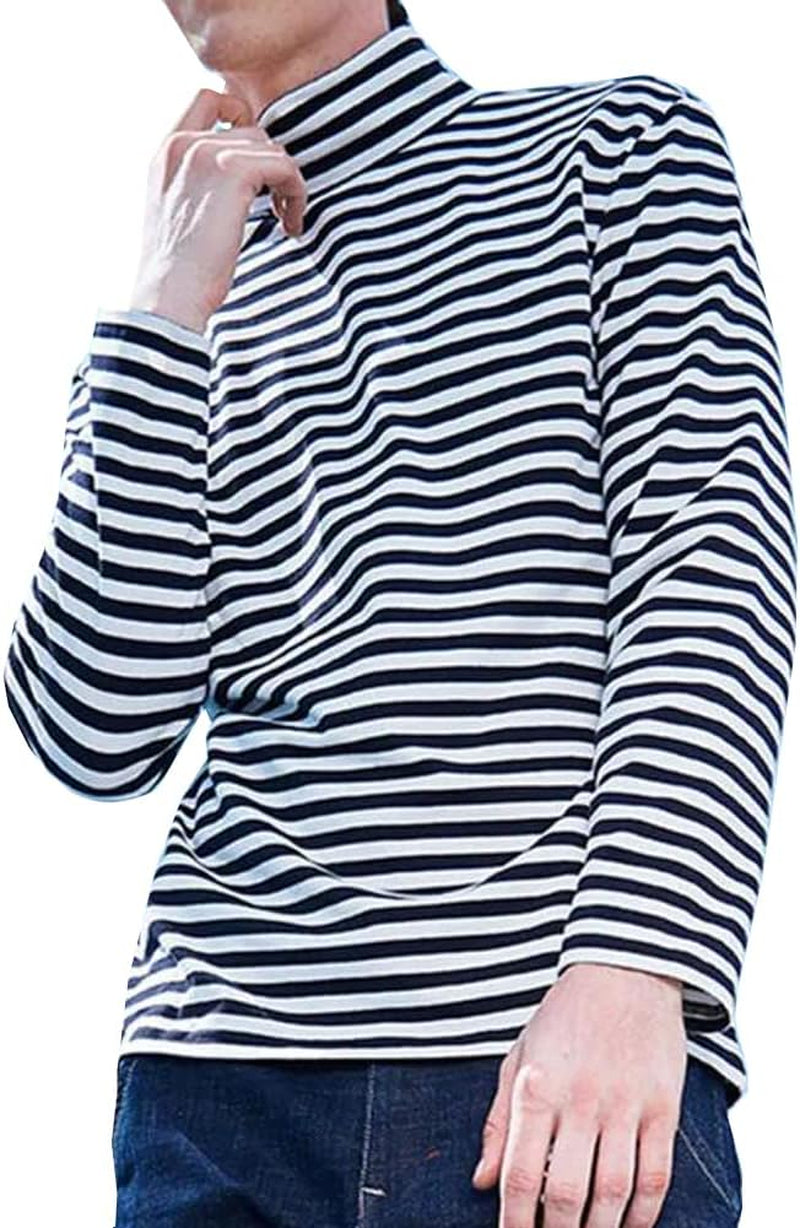 Mens Shirt Striped Black White Cotton Spandex Crewneck Long Sleeve Basic Pullover Stripe Casual Crew Tee Shirt
