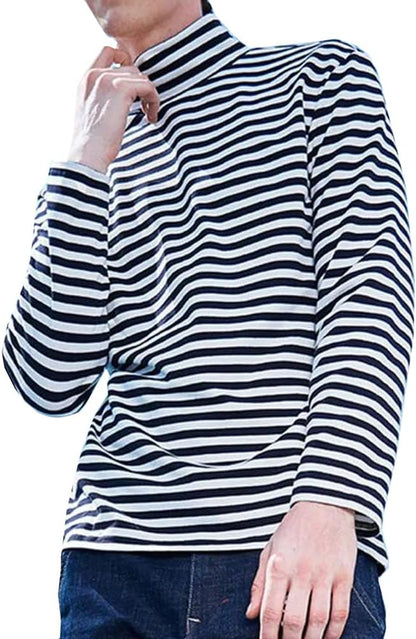 Mens Shirt Striped Black White Cotton Spandex Crewneck Long Sleeve Basic Pullover Stripe Casual Crew Tee Shirt