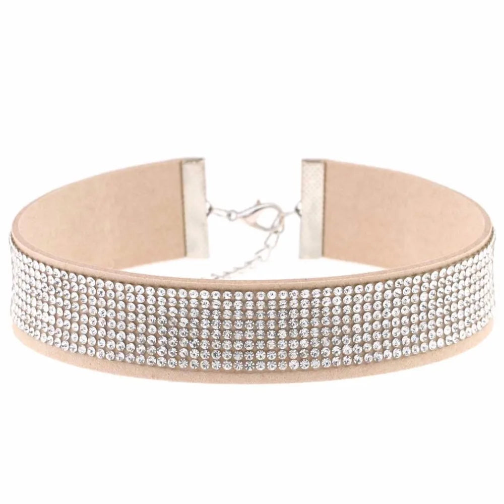 Trendy Harajuku crystal choker necklace with gothic PU leather collar, perfect for punk fashion enthusiasts.