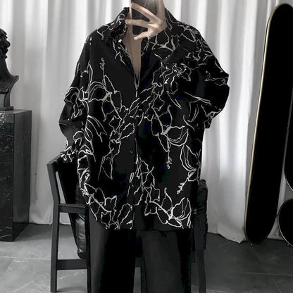 Long sleeve goth shirt for men and women with lightning design, Korean Harajuku retro hip-hop style, stylish spring and autumn top.