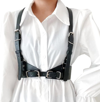 Body Chest Harness for Woman Fashion, Punk Rock Leather Vest Women Belt Top Wide Black Goth Belts Gothic Accessories