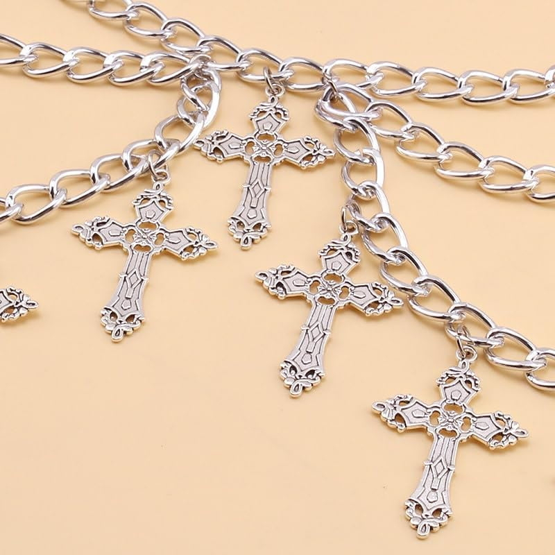 ANGLEQUEEN gothic cross waist chain for women, trendy punk hip hop belly chain with edgy grunge style and Halloween accessory vibe.