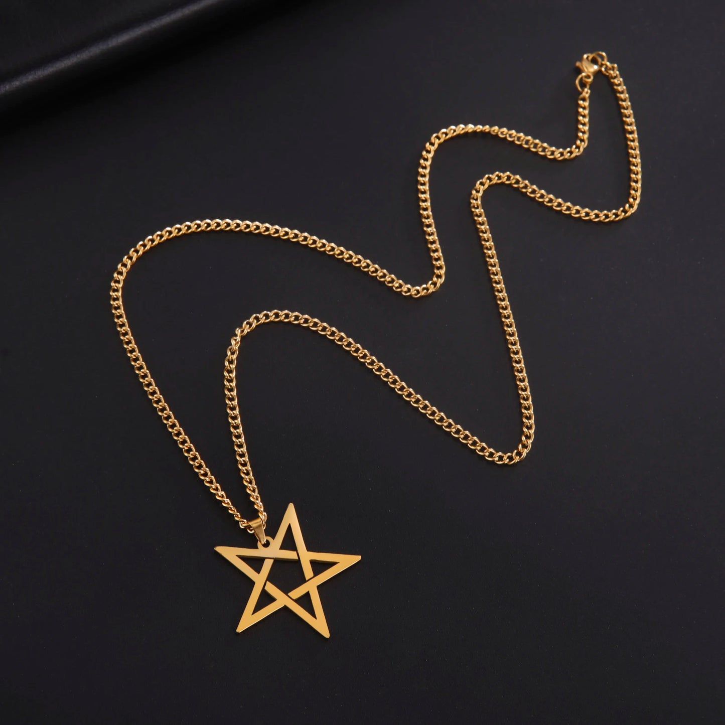 Inverted Pentagram Satanic Necklace for Men Boy Stainless Steel Long Neck Chain Goth Gothic Occult Wicca Pentacle Jewelry