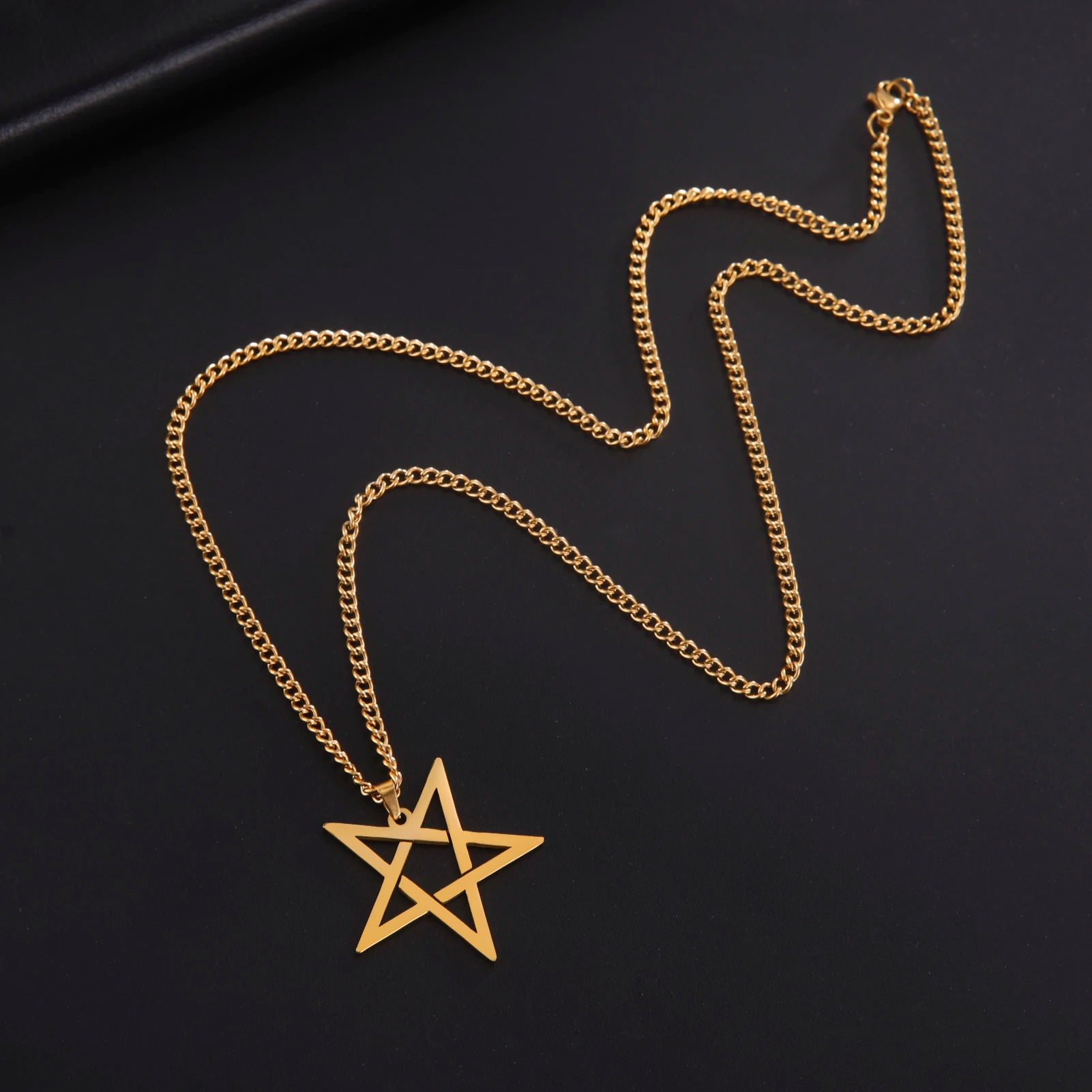 Inverted Pentagram Satanic Necklace for Men Boy Stainless Steel Long Neck Chain Goth Gothic Occult Wicca Pentacle Jewelry