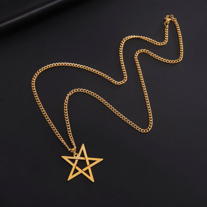 Inverted Pentagram Satanic Necklace for Men Boy Stainless Steel Long Neck Chain Goth Gothic Occult Wicca Pentacle Jewelry