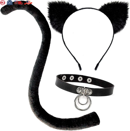 Halloween Cat Costume Set - Black Ears & Tail Accessories for Purr-fect Party Fun!