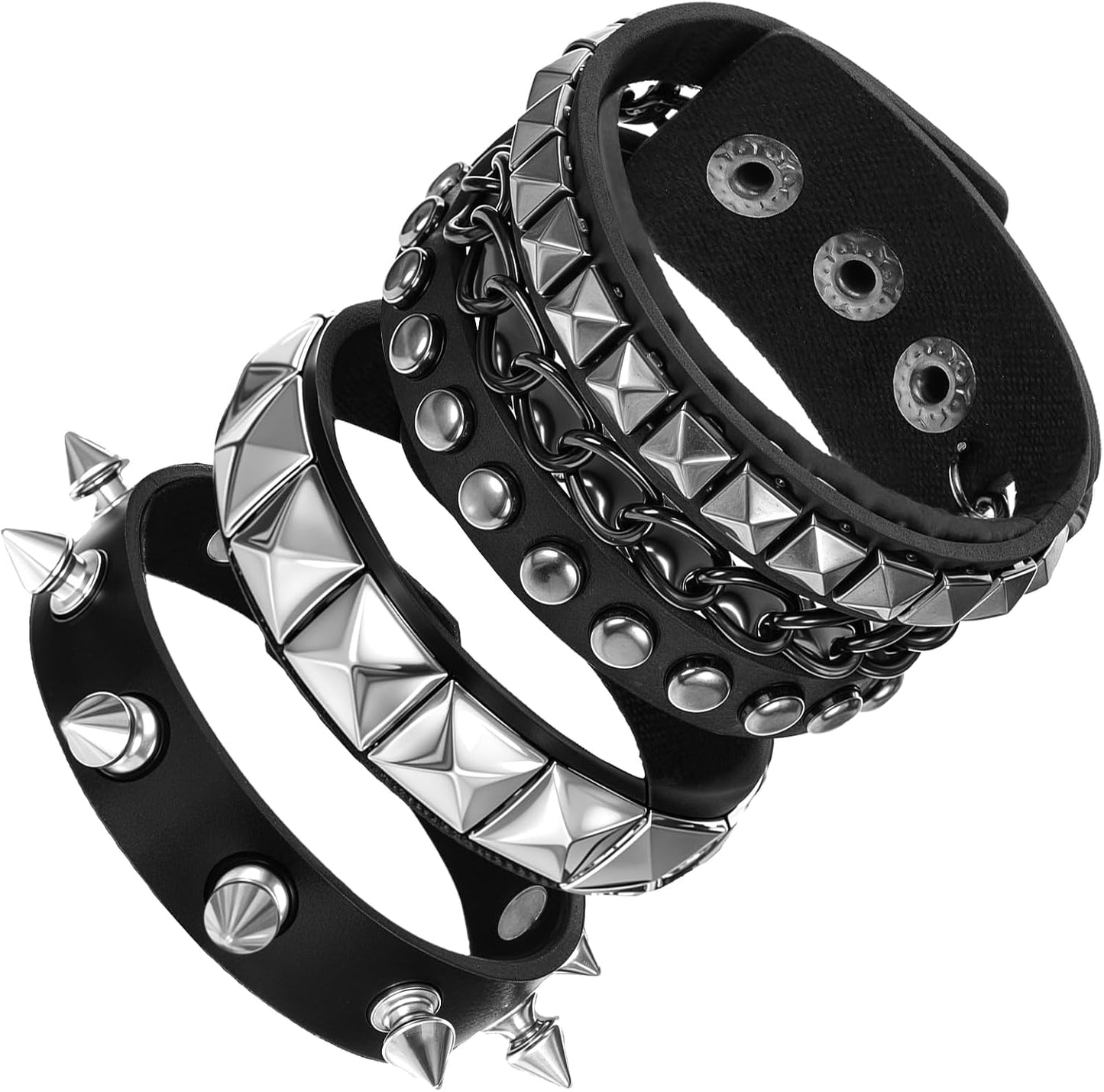 YUXIANLB punk rock studded bracelet set with adjustable spiked cuffs, perfect for emo and goth style accessories.
