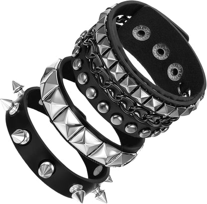 YUXIANLB punk rock studded bracelet set with adjustable spiked cuffs, perfect for emo and goth style accessories.