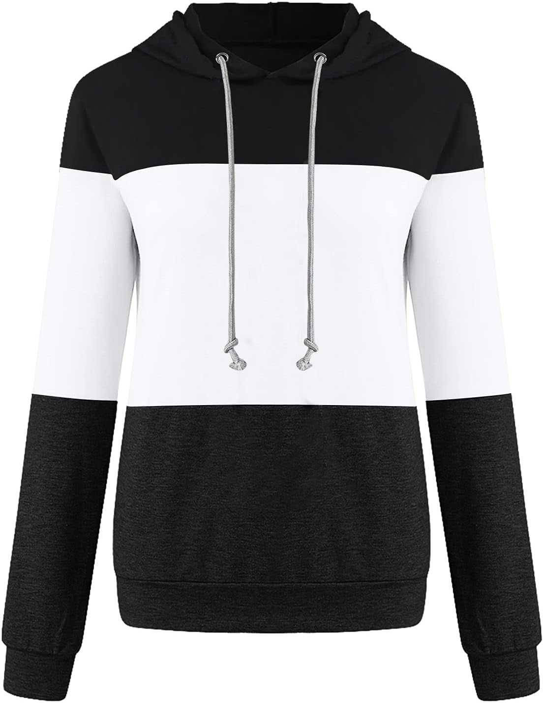 Akklian women's color block hoodie sweatshirt with long sleeves, drawstring hood, cozy pullover for casual comfort.