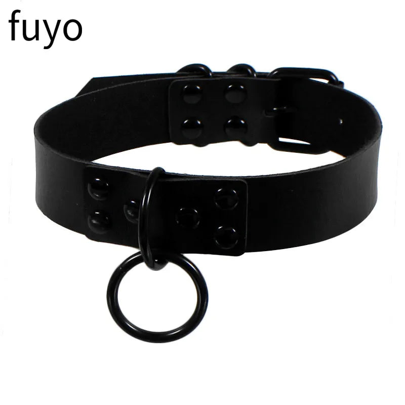 Sexy Goth Choker Necklace Men Punk Rock Heart Geometry PU Necklace for Women Choker Gothic Bondage Goth Jewelry Chocker Neck