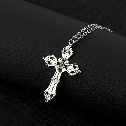 Vintage Baroque cross pendant necklace with gothic grunge chain, Y2K style jewelry for men and women, PressureDen.store.