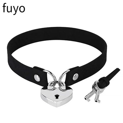 Sexy Goth Choker Necklace Men Punk Rock Heart Geometry PU Necklace for Women Choker Gothic Bondage Goth Jewelry Chocker Neck