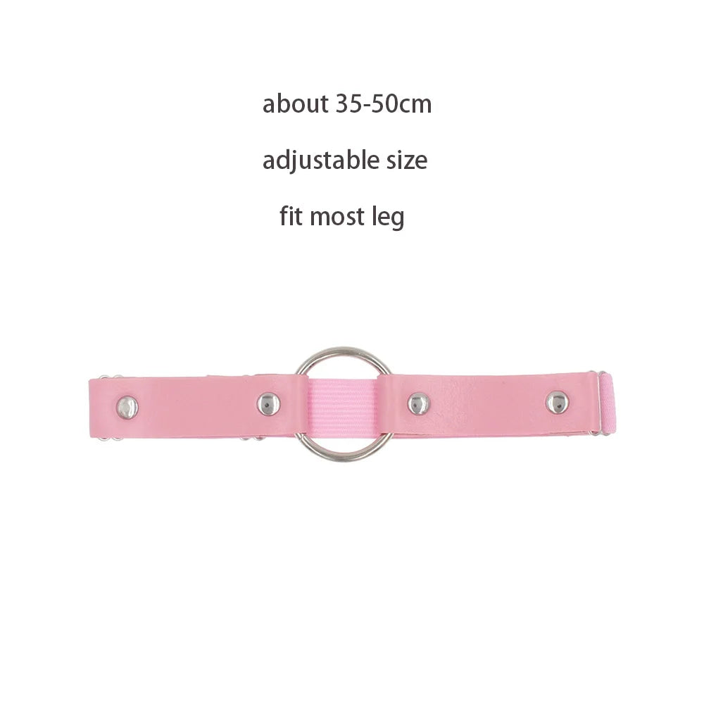 Sexy Leather Heart Belt Elastic Leg Thigh Garter Girl Women Harness Goth Accessories Black Gothic Rivet Punk Anklet